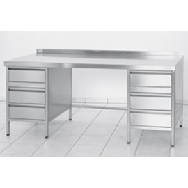 work table stainless steel 3-drawer block on the left and right upstand at the back 600 mm x 1500 mm H 850 mm product photo