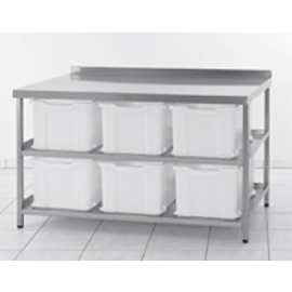 ingredient table stainless steel with 6 plastic containers | 2 shelves | upstand at the back | 1500 mm x 800 mm H 850 mm product photo