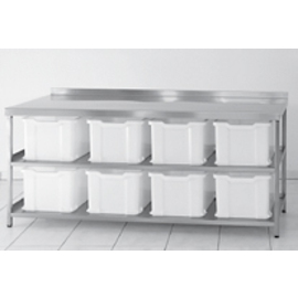 ingredient table stainless steel with 8 plastic containers | 2 shelves | upstand at the back | 1885 mm x 800 mm H 850 mm product photo