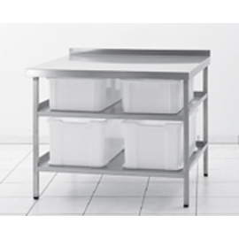 ingredient table stainless steel with 2 + 2 plastic containers | 2 shelves | upstand at the back | 1000 mm x 800 mm H 850 mm product photo