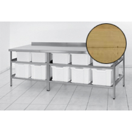 ingredient table stainless steel with beech wood tabletop with 5 + 5 plastic containers | 2 shelves | 2500 mm x 800 mm H 850 mm product photo