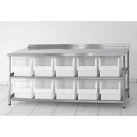 ingredient table stainless steel with beech wood tabletop with 10 window containers | 2 shelves | 2000 mm x 800 mm H 850 mm product photo