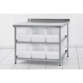 ingredient table stainless steel with 6 window containers | 2 shelves | upstand at the back | 1000 mm x 800 mm H 850 mm product photo