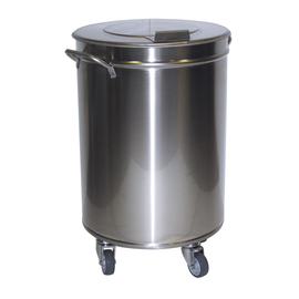 Stainless steel waste bin with lid on wheels, 50 ltr product photo