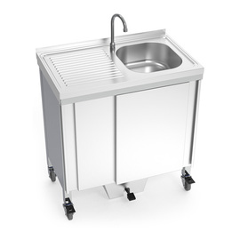 Mobile sink with 1 basin | drainboard on the left | 800 mm x 500 mm H 850 mm product photo