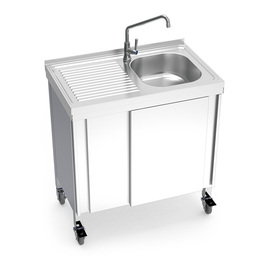 mobile cold water sink unit with 1 basin | drainboard on the left | 800 mm x 500 mm H 865 mm product photo