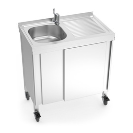 mobile hot water sink unit with 1 basin | drainboard on the right | 800 mm x 500 mm H 865 mm product photo