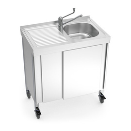 mobile hot water sink unit with 1 basin | drainboard on the left | 800 mm x 500 mm H 865 mm product photo  S