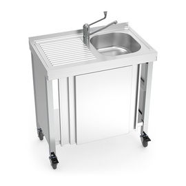 mobile hot water sink unit with 1 basin | drainboard on the left | 800 mm x 500 mm H 865 mm product photo
