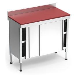 work table height-adjustable with 2 sliding doors with PE worktop | 1000 mm x 500 mm H 760  - 960 mm product photo