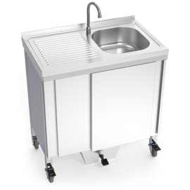 Mobile sink with 1 basin | drainboard on the left | 800 mm x 500 mm H 850 mm product photo