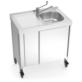mobile hot water sink unit with 1 basin | drainboard on the left | 800 mm x 500 mm H 865 mm product photo