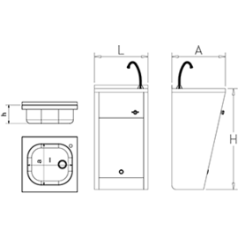 Stainless steel hand basin with knee operation, freestanding model product photo  S