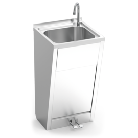 Stainless steel hand basin with 2 foot pedals, floor-standing model 450x450x850 mm product photo