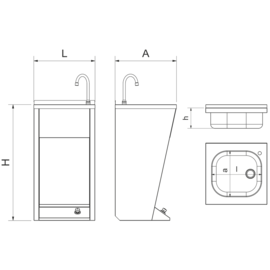 hand wash sink foot operation floor model L 450 mm x 450 mm H 850 mm product photo  S