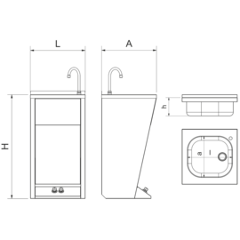 Stainless steel hand basin with foot control for hot and cold water, 450x450x850 mm product photo  S