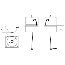 Stainless steel wall-mounted hand basin with foot pedal, 450x450x215 mm product photo S