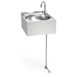 Stainless steel wall-mounted hand basin with foot pedal, 450x450x215 mm product photo