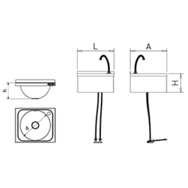 Stainless steel wall-mounted hand basin with 2 foot pedals, 450x450x215 mm product photo S