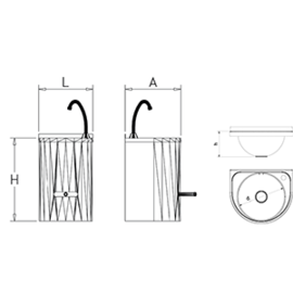 Round stainless steel wall-mounted hand basin with hand lever, 335x350x500 mm product photo  S