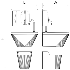 Automatic, battery-operated handwashing basin, wall-mounted, with waste bin product photo  S