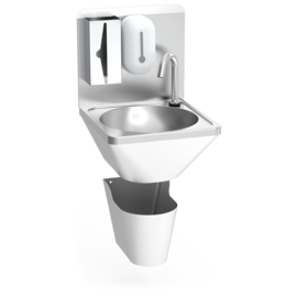 Automatic, battery-operated handwashing basin, wall-mounted, with waste bin product photo