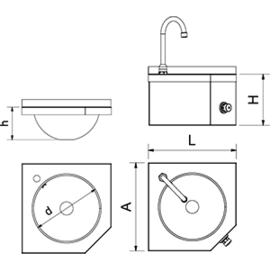 Corner stainless steel hand basin for wall mounting product photo S