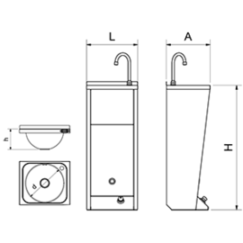 Hand washbasin XS freestanding model with foot control 350x300x850 mm product photo  S