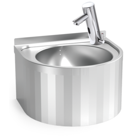 Automatic, battery-operated round stainless steel hand basin with temperature control, wall-mounted, 335x350x2 product photo