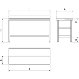 Preparation table with raised edge, base shelf, PE worktop, red, 1000 x 600 x H 850 mm product photo S