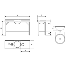 preparation table | vegetable cleaning table | sink in the centre | white worktop L 1500 mm product photo S