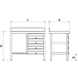 Stainless steel cabinet with 4 drawers on the left 1000 x 500 x H 850 mm product photo  S
