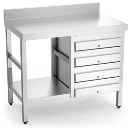 Stainless steel cabinet with 4 drawers on the left 1000 x 500 x H 850 mm product photo