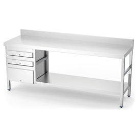 Stainless steel table with raised edge | 3 drawers on the left | 1500 x 500 x H 850 mm product photo