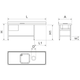 pre-rinsing unit with garbage pit Basin left | 2000 mm x 700 mm H 850 mm product photo S