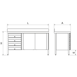 Stainless steel cabinet with doors and drawers on the left 1500 x 500 x H 850 mm product photo S