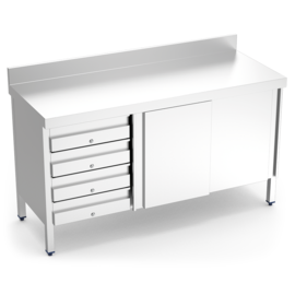 Stainless steel cabinet with doors and drawers on the left 1500 x 500 x H 850 mm product photo