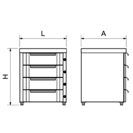 Stainless steel module with 4 drawers | 439 x 423 x H 530 - 600 mm product photo S