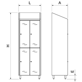 Locker, changing room cabinet with two compartments and 4 doors, made of stainless steel (incl. 8 clothes hangers) product photo  S