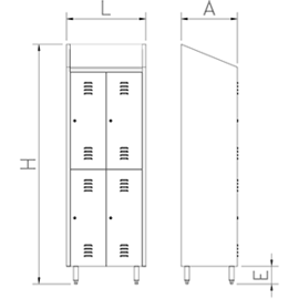 Locker, changing room cabinet with two compartments and 2 doors, made of stainless steel product photo  S