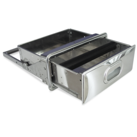 Stainless steel drawer for mounting on a shelf, made of stainless steel, L=600 mm, with lock, for coffee grounds product photo