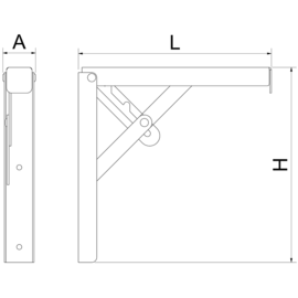 Folding side support for wall shelves, wall racks 200x30x185 mm product photo S