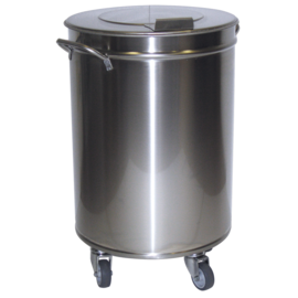 Stainless steel waste bin with lid on wheels, 50 ltr product photo