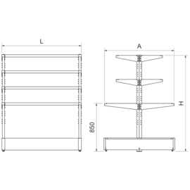 Central preparation table with shelving system Imagine 764x1255x1700 mm. product photo  S