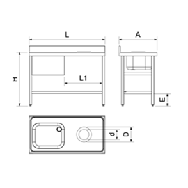 kitchen sink table with garbage pit Basin left | 1200 mm x 600 mm H 850 mm product photo S