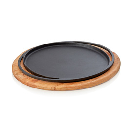 frying pan|serving pan Ø 280 mm cast iron enamelled with a wooden coaster product photo