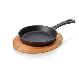 frying pan|serving pan Ø 160 mm cast iron enamelled with a wooden coaster | long handle product photo