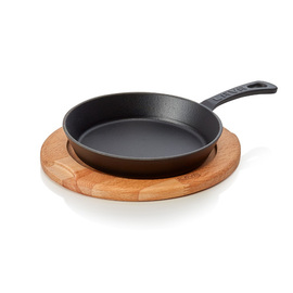 frying pan|serving pan Ø 200 mm cast iron enamelled with a wooden coaster | long handle product photo