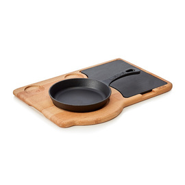 serving pan Ø 165 mm with serving plate wood cast iron product photo