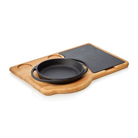 serving pan Ø 170 mm with serving plate wood cast iron | 395 mm x 280 mm product photo